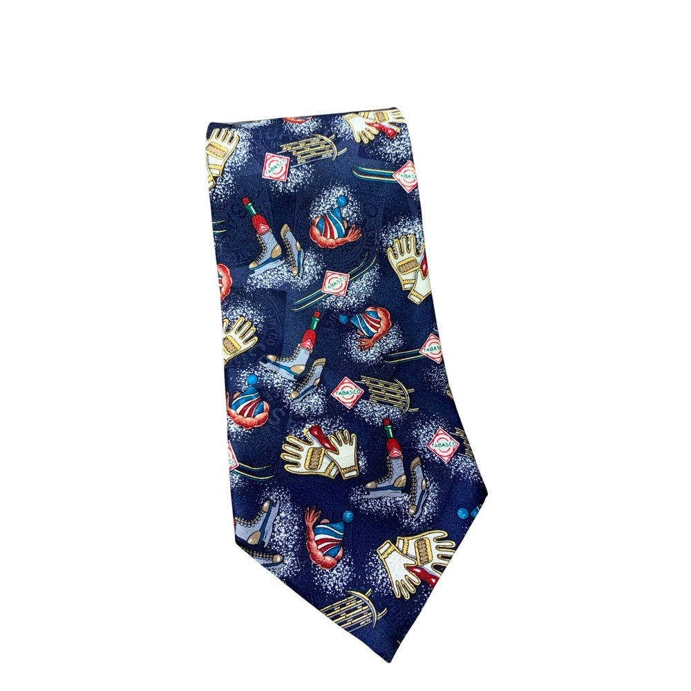 Mens Novelty‎ Hockey Hot Sauce Print Silk Necktie Navy Blue
